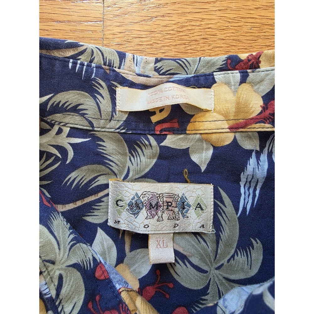 Campia Moda Hawaiian Shirt Mens XL 100% Cotton Blue Tropical Coastal - Picture 4 of 12